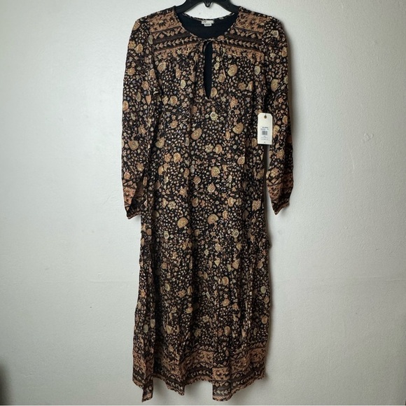 Billabong Stormy Night Fall Floral Boho Midi Cotton Gauze Floaty Long Sleeve - Picture 4 of 11